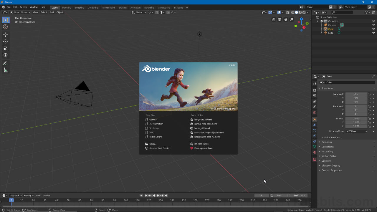 Blender 2.80 when started showing splash screen