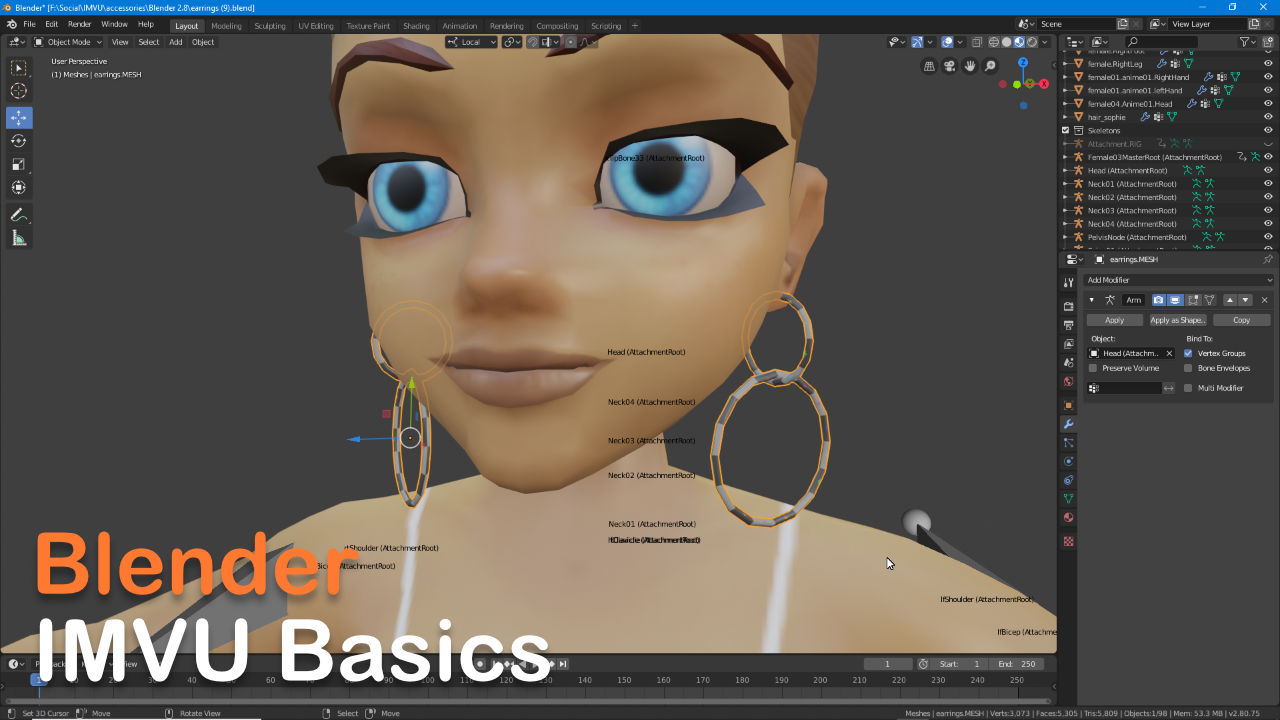Blender Basics for IMVU make simple earrings
