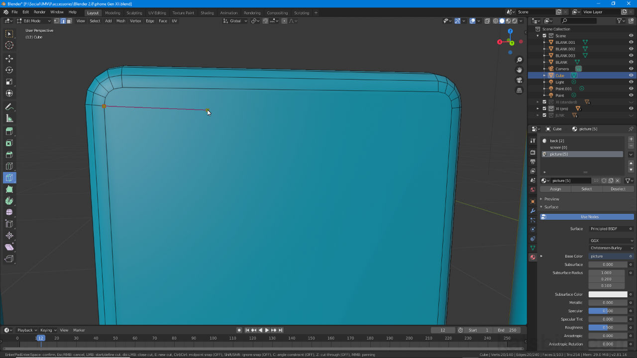 How to use Knife in Blender 2.8+