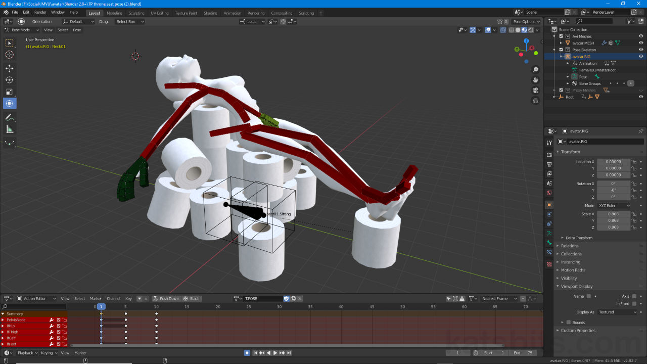 Make a Toilet Roll Throne (w/ custom pose) for IMVU using Blender 2.8+
