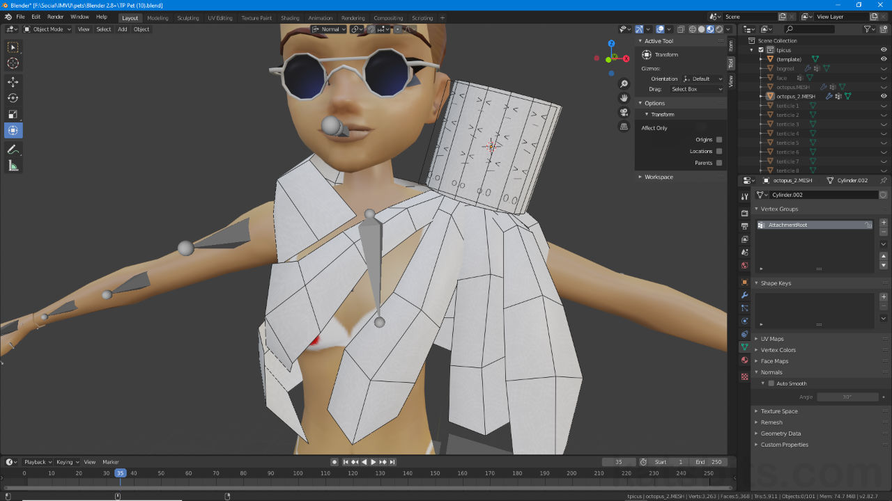 Make a Toilet Paper Octopus Pet for IMVU in Blender 2.8+