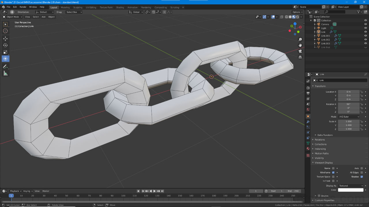 Make Jewellery/Jewelry Chain links in Blender