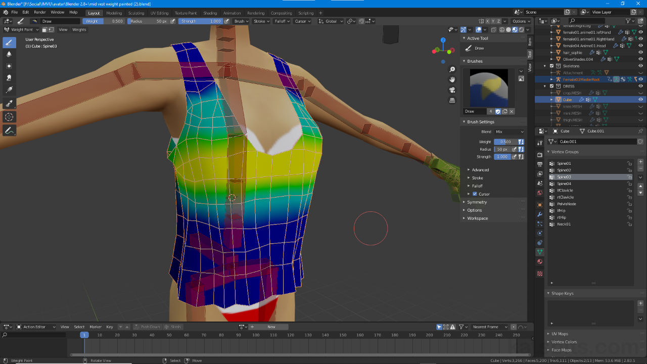 Weight Painting a mesh top for IMVU in Blender