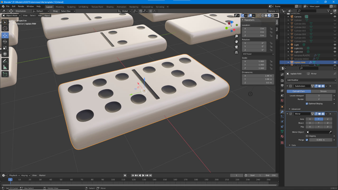 Make a set of Dominoes in Blender