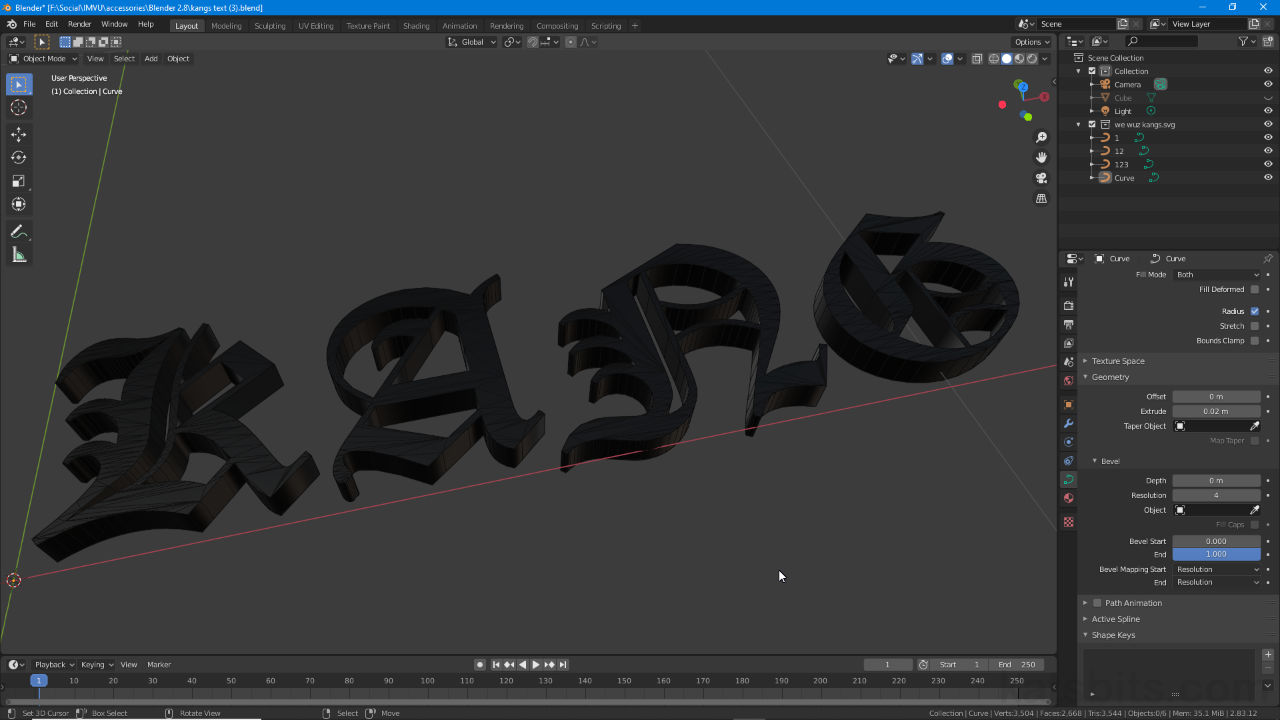 Importing SVG text and converting to Mesh in Blender