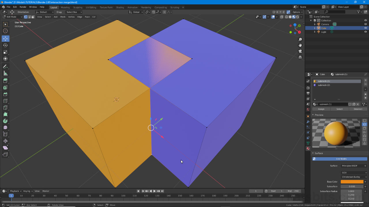 Merge Edges at Intersection in Blender