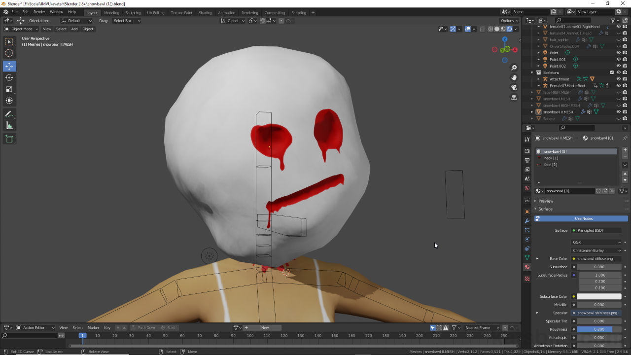 Snowbawl - a head for IMVU made in Blender
