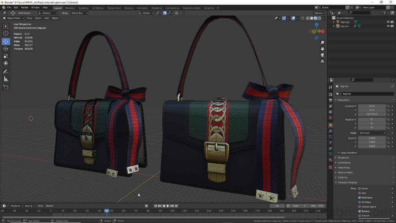 Optimising meshes for IMVU in Blender