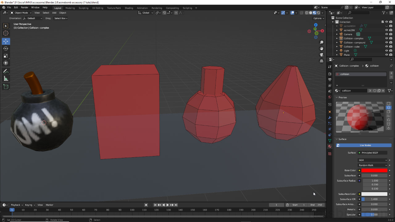 Collision meshes for game assets in Blender