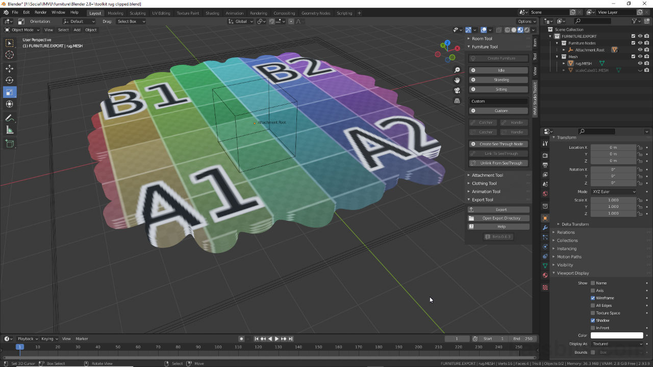 IMVU Studio Toolkit 'anyshape' furniture in Blender