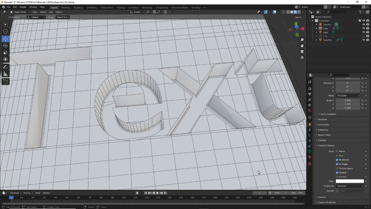 Boolean Text In Blender (emboss, indent, engrave text)