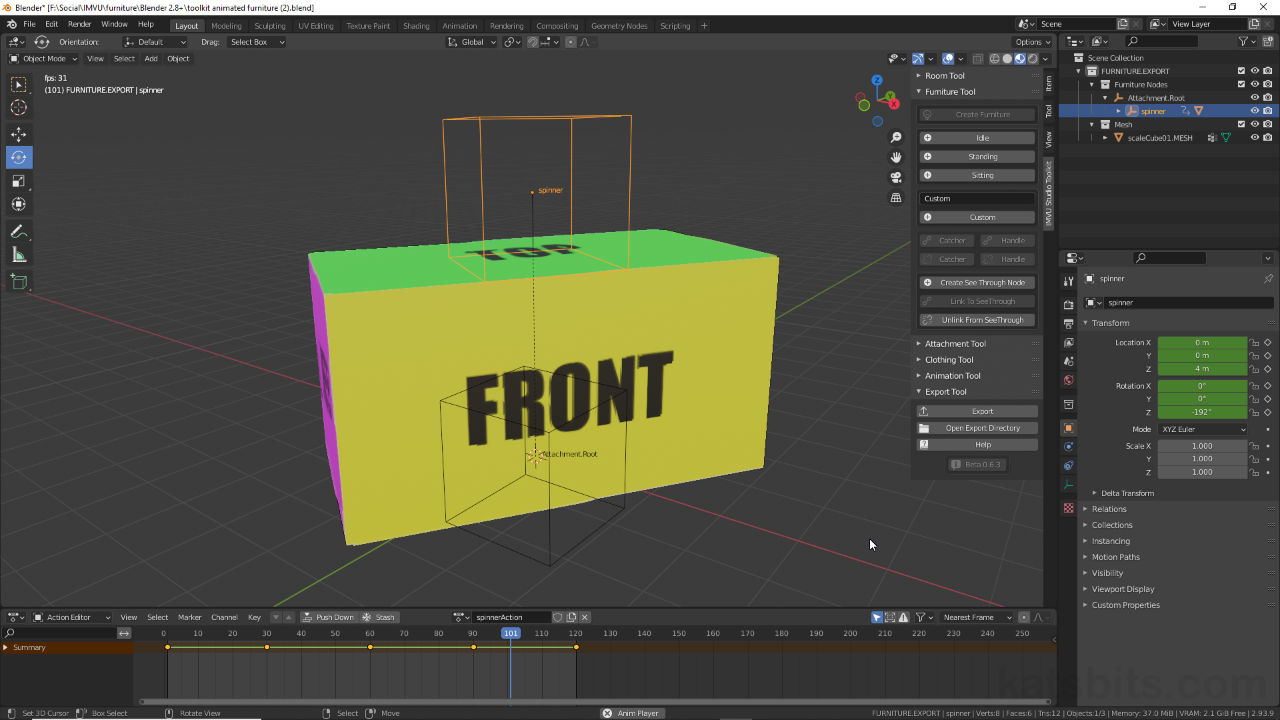 Animated Furniture using IMVU Studio Toolkit in Blender