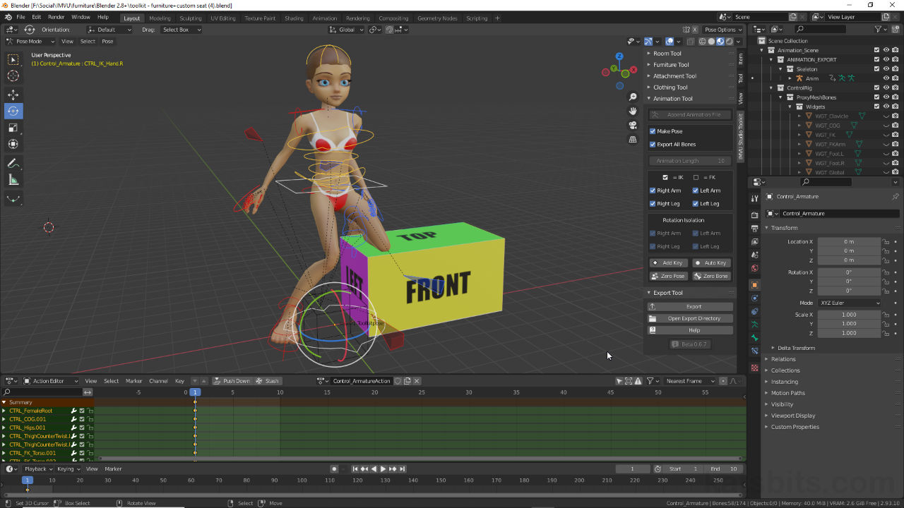 Make IMVU Furniture with custom seat pose using the Toolkit for Blender 3D