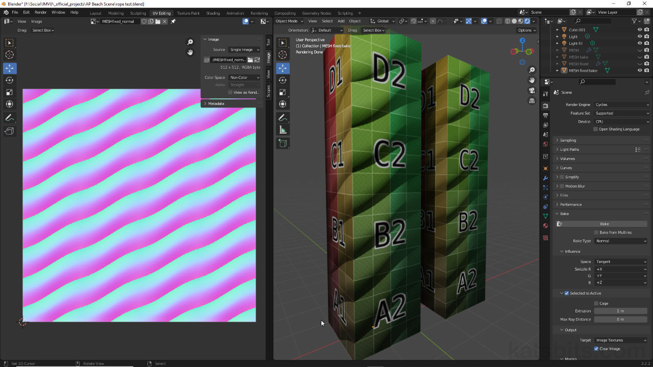 Bake a rope normal map in Blender the correct way.
