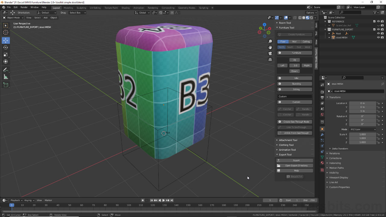 Make a simple furniture item using IMVU Toolkit for Blender