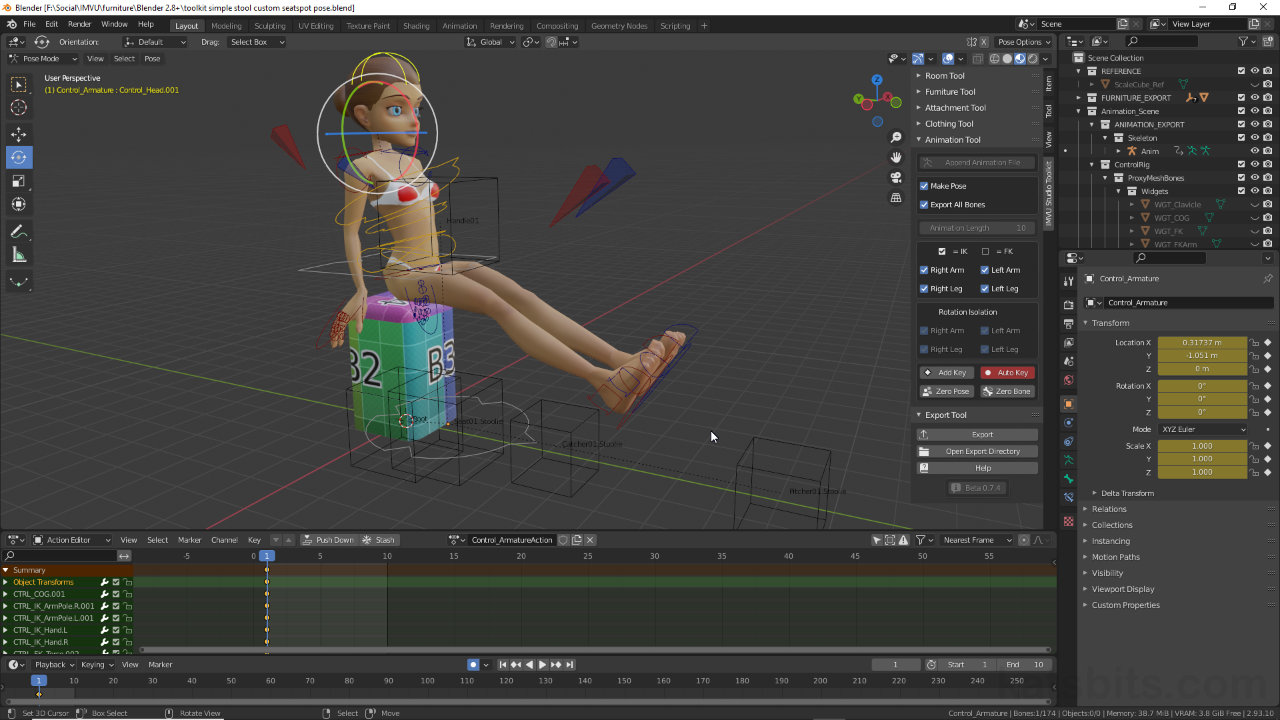 Furniture item with Custom Pose using IMVU Toolkit for Blender