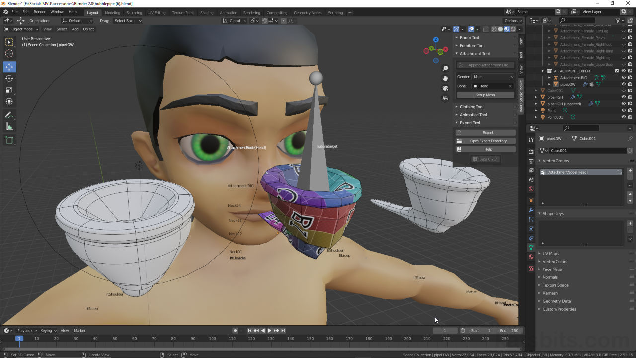 Making a Bubblepipe using IMVU Toolkit for Blender