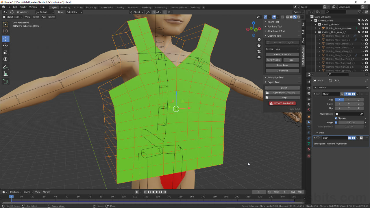 Using Cloth Simulation and IMVU Toolkit to make Clothing in Blender