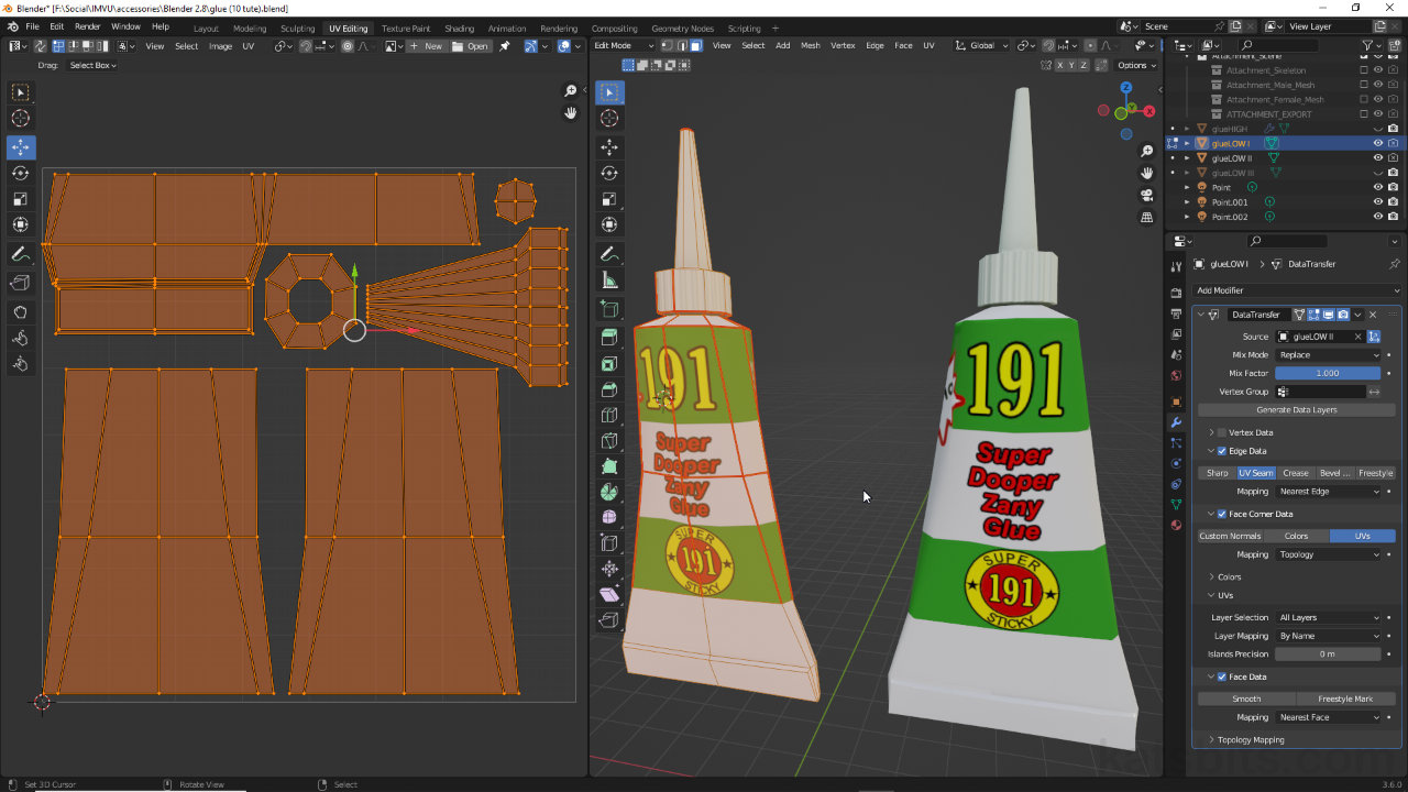 Using Data Transfer to copy UVs between object in Blender