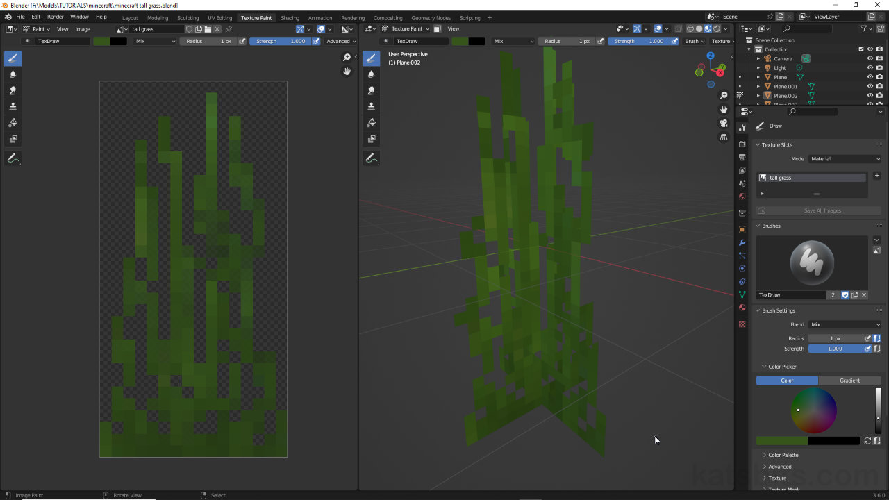 Paint Minecraft Style Tall Grass texture w/ Alpha in Blender
