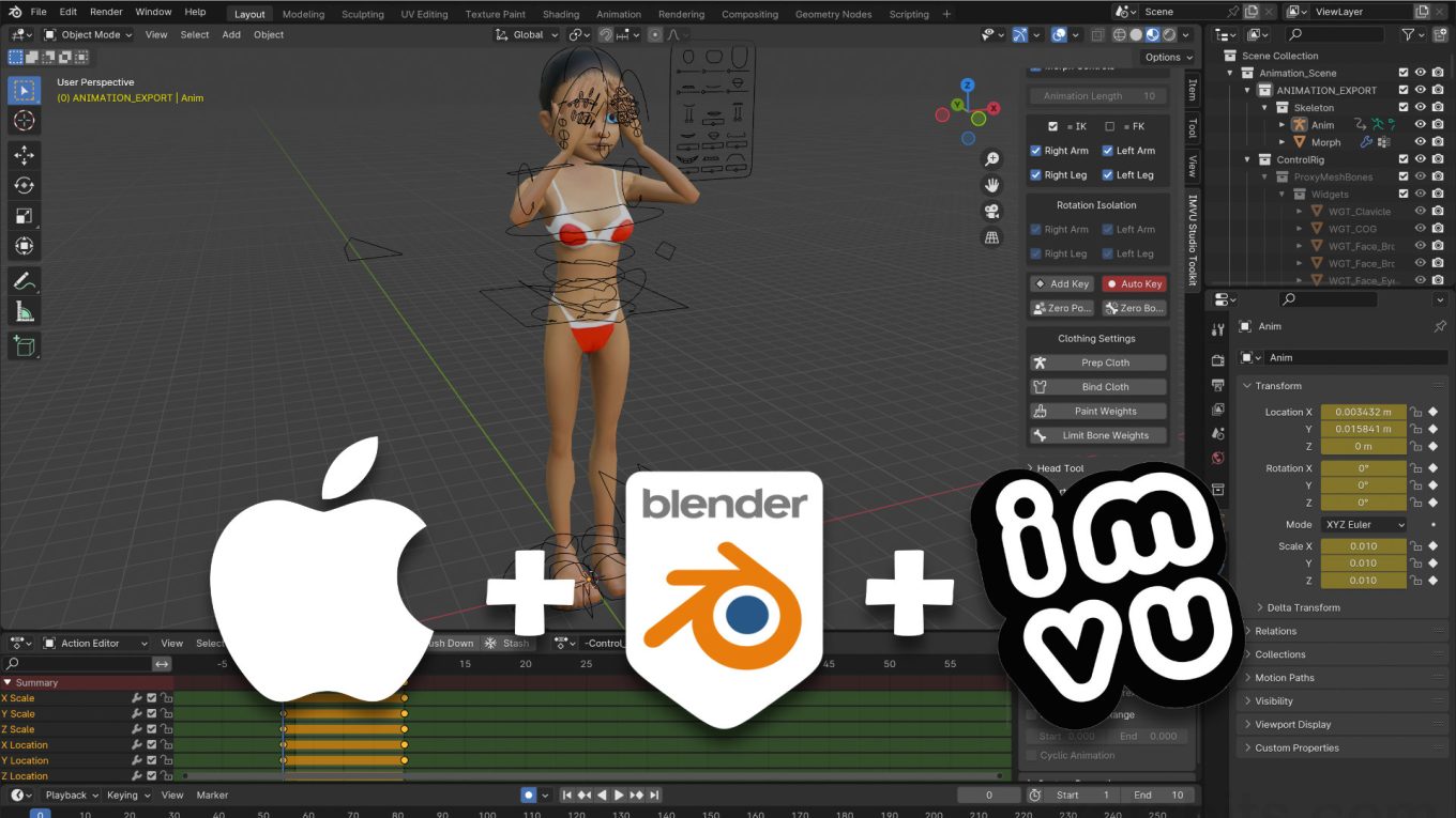 Making an avatar pose in Blender 4 using IMVU toolkit on MacOS