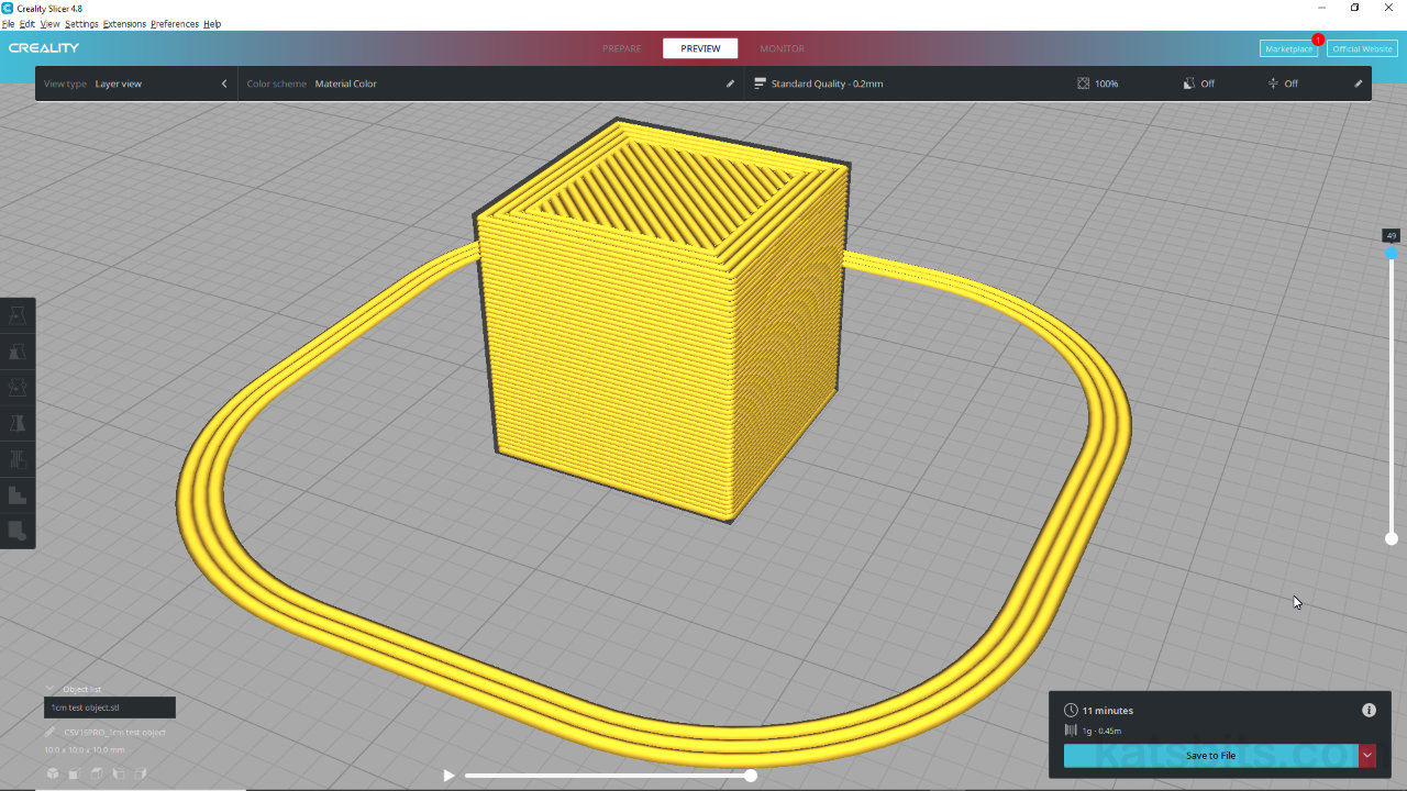 3D Printing Test Object 1 x 1 x 1 cm cube
