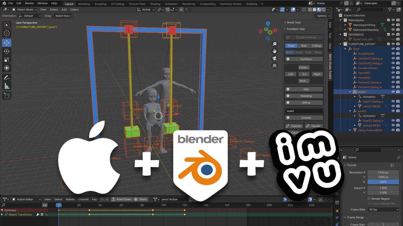 MacOS, Blender 4 & IMVU Toolkit – Animated Furniture