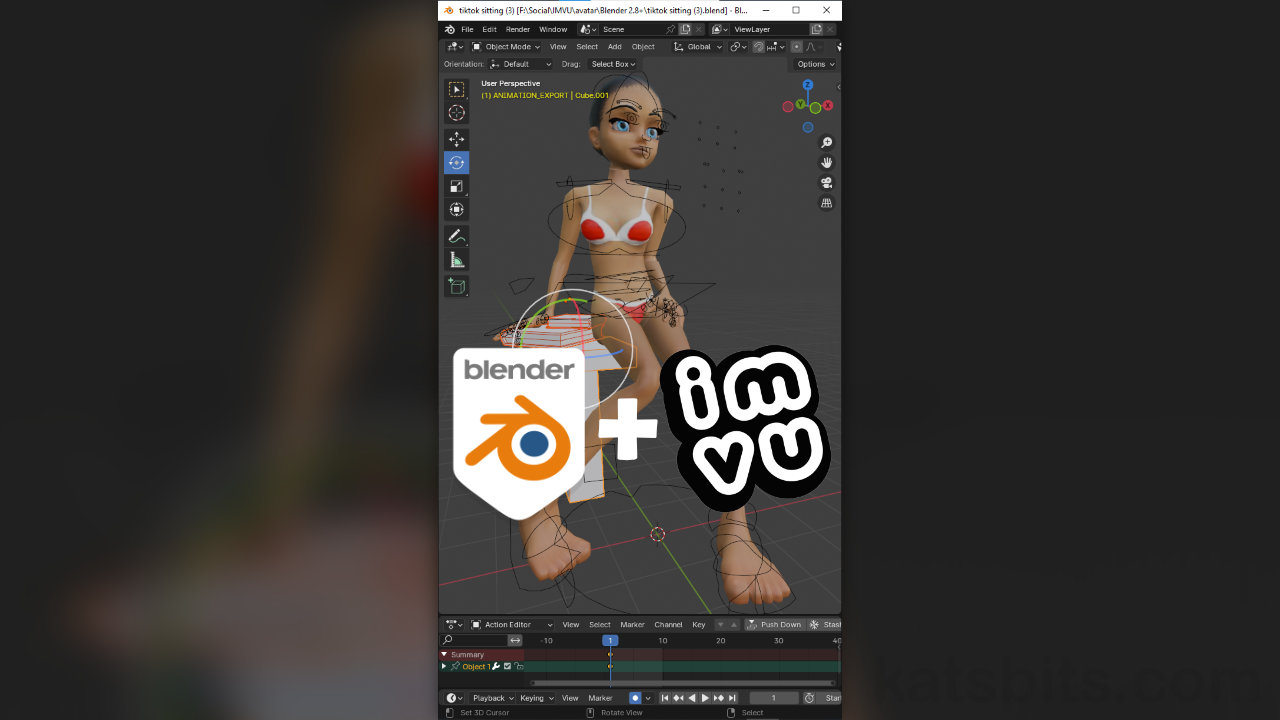 Custom sitting or seated pose for IMVU using the Toolkit for Blender