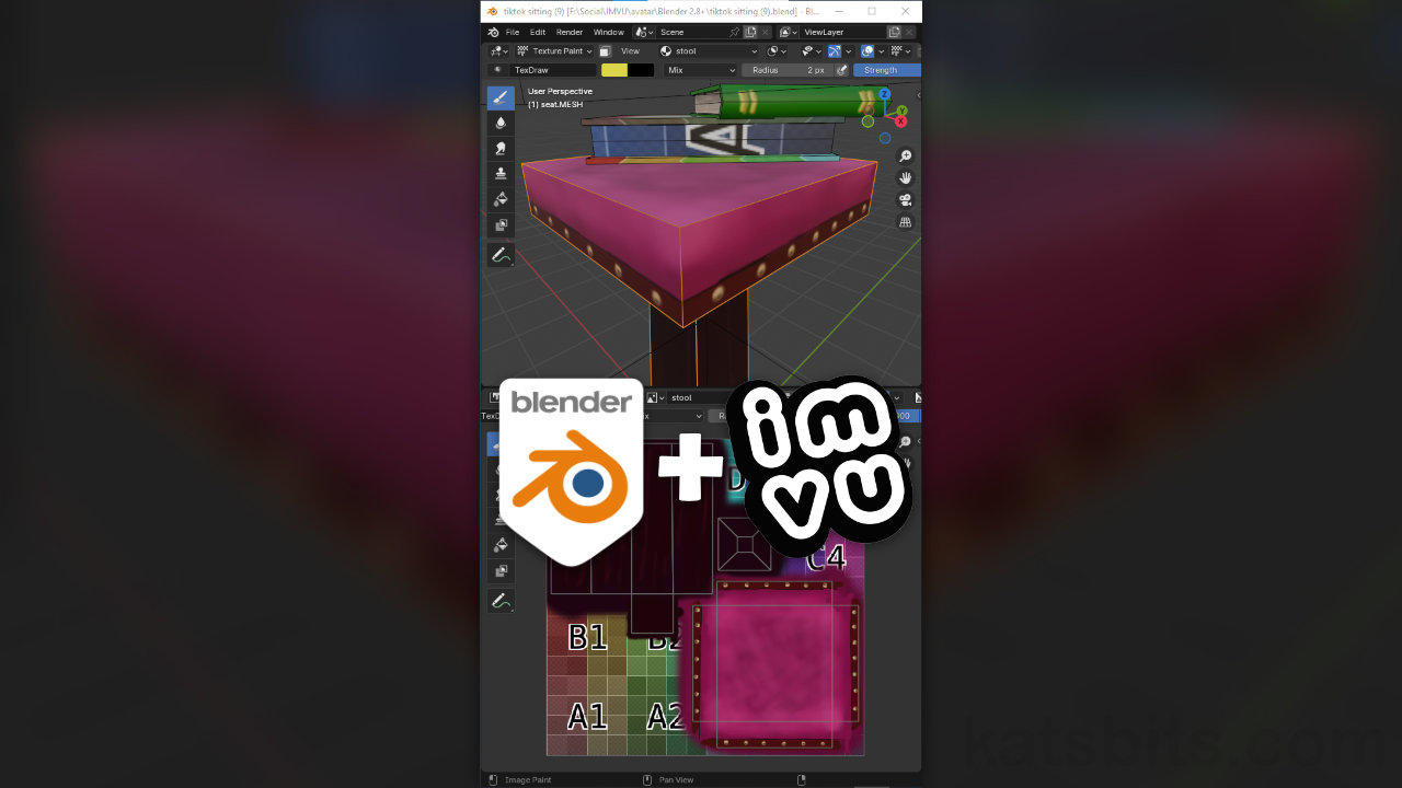 Texture Paint furniture meshes for IMVU in Blender