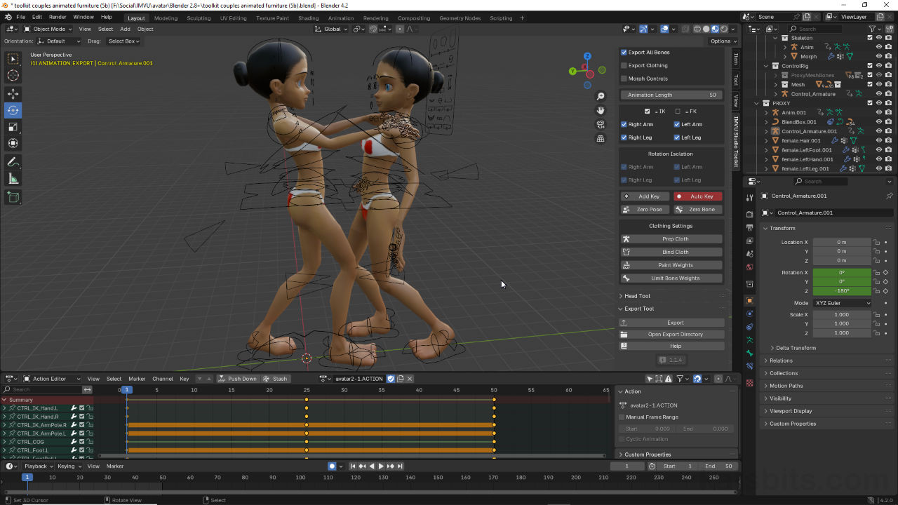 Make Animated Couples Avatar Pose for IMVU using Blender Toolkit