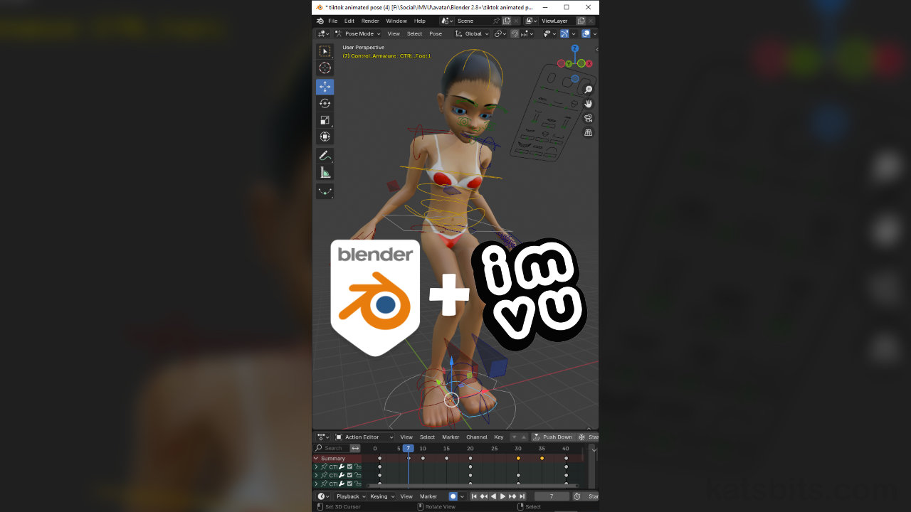 Animated Pose for IMVU using Toolkit for Blender