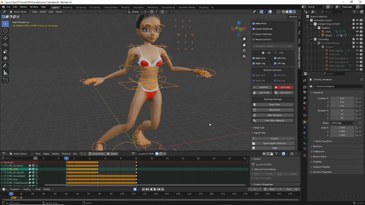 Renaming Action Sequences in Blender using the Toolkit for IMVU