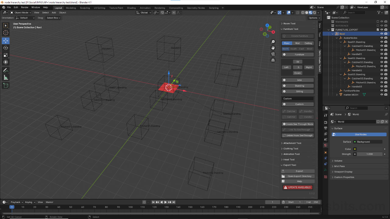 Fixing handle placement issues for IMVU furniture made with Blender Toolkit