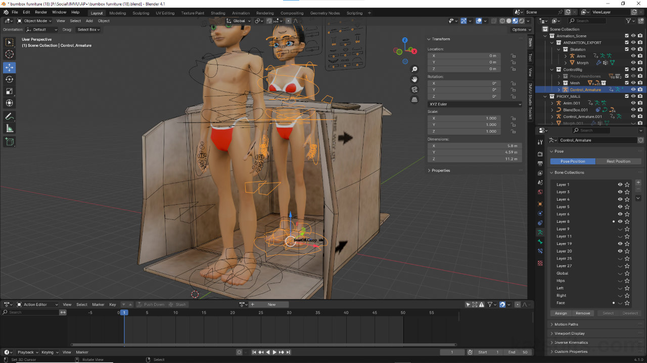Alternative furniture setup in Blender with custom avatar poses for IMVU
