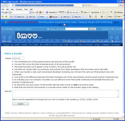 The "Make a Bundle" editing page