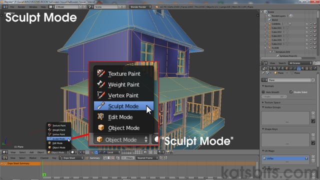 Activating "Sculpt" mode in Blender