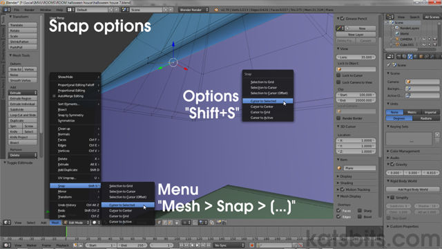 Snap menu options in Blender