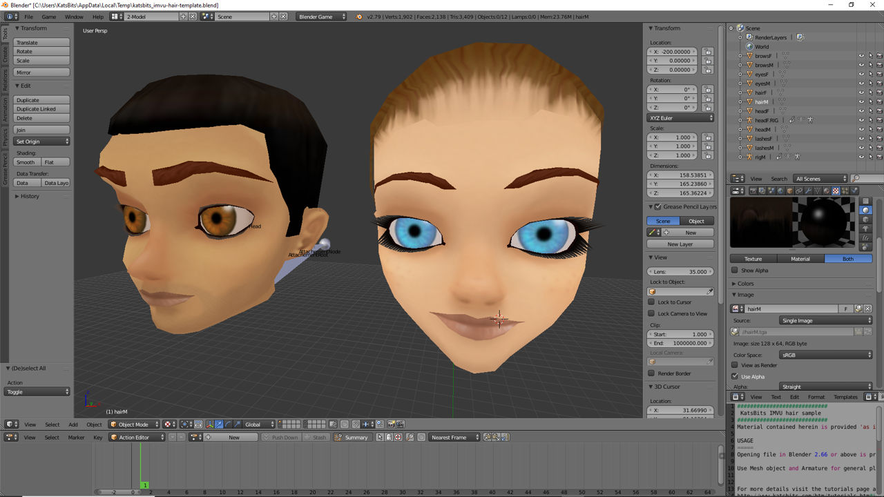 Male and Female Head (Accessory) Templates for IMVU