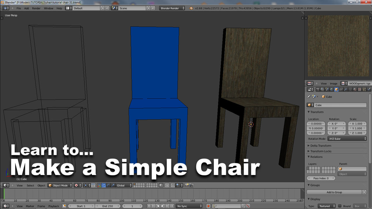 Make a simple Chair, learn Blender 3D - seven part tutorial