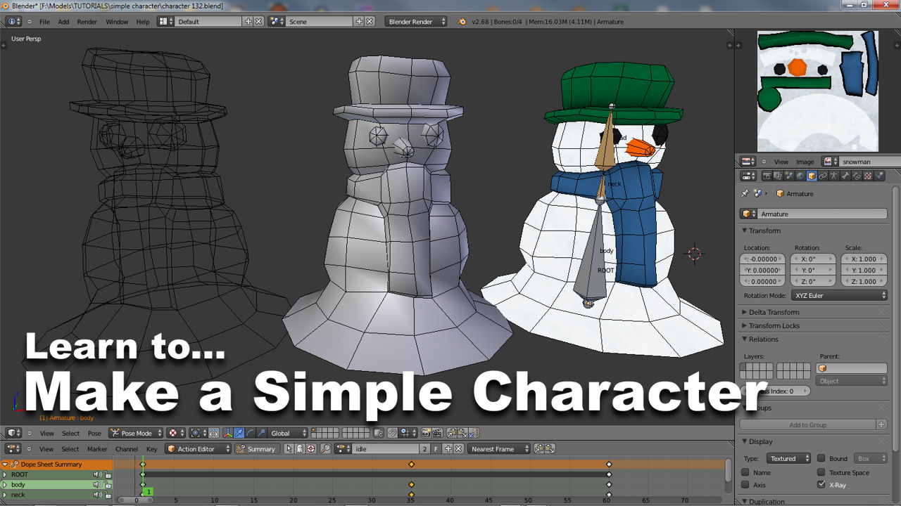 Make a Simple Animated Snowman Character in Blender - Seven Part Series