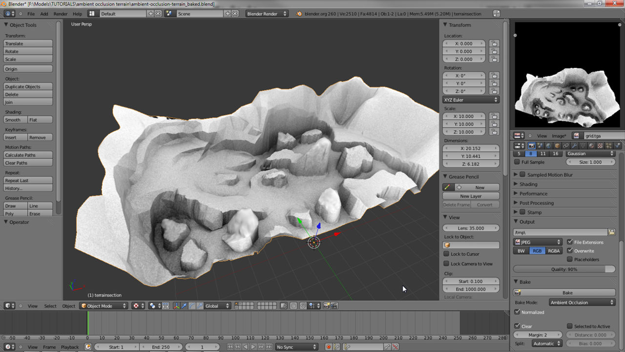 Baking Ambient Occlusion textures (maps) for terrain in Blender [VIDEO]